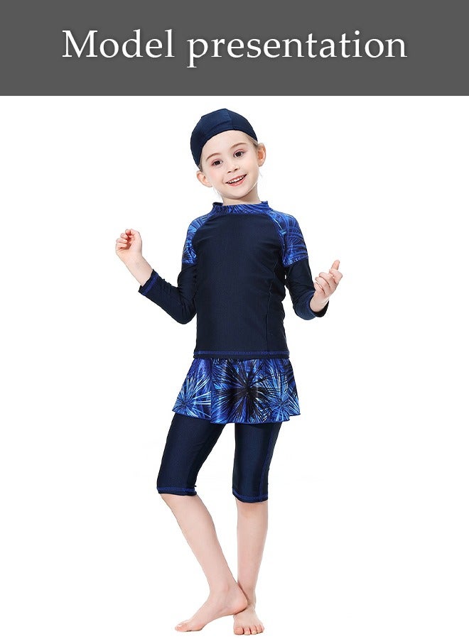 Loquat 3PCS Girls' Swimsuit Set Bathing Suit Clothes Summer Girls Swimming Costume Swimsuit Kids Shorts Leaves High Waisted Beach Swimsuit Ruffled Sun Protection Conservative Swimsuit Set - Image 2