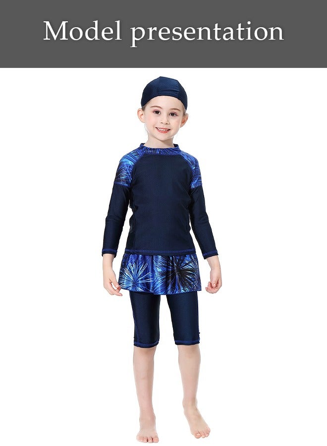 Loquat 3PCS Girls' Swimsuit Set Bathing Suit Clothes Summer Girls Swimming Costume Swimsuit Kids Shorts Leaves High Waisted Beach Swimsuit Ruffled Sun Protection Conservative Swimsuit Set - Image 3