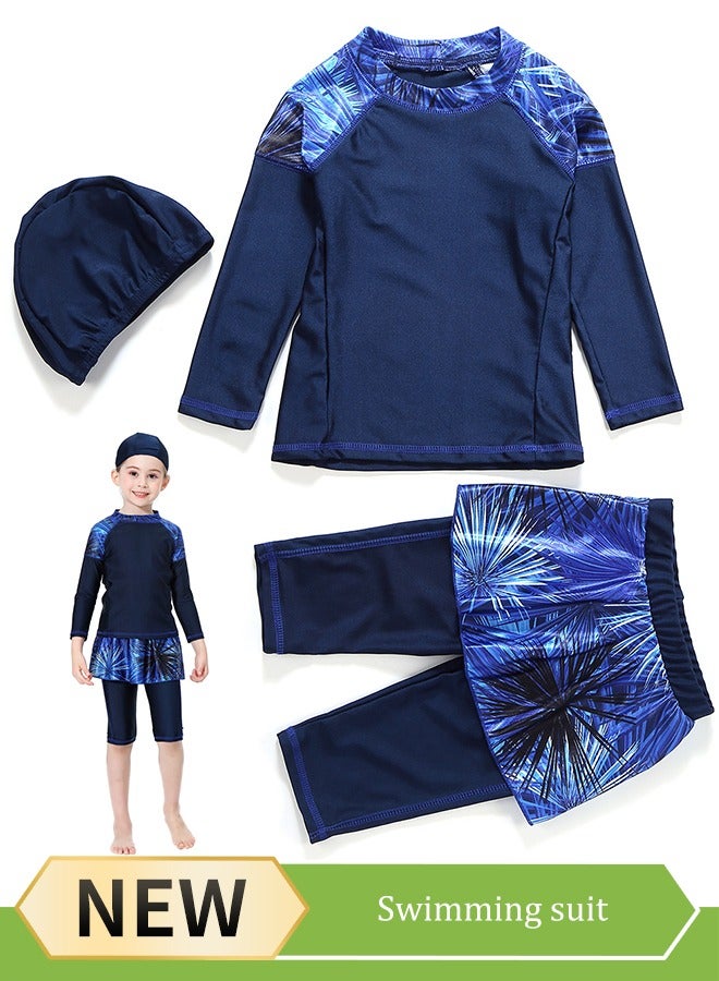 Loquat 3PCS Girls' Swimsuit Set Bathing Suit Clothes Summer Girls Swimming Costume Swimsuit Kids Shorts Leaves High Waisted Beach Swimsuit Ruffled Sun Protection Conservative Swimsuit Set - Image 1