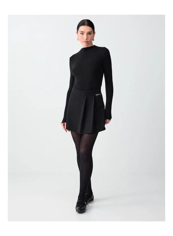 Jimmy Key Black High-Waisted Straight-Cut Knit Short Skirt