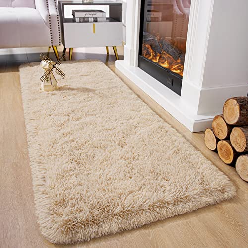 Chicrug Soft Runner Rug for Bedroom Living Room Plush Fluffy Rug 2x6 Feet, Shag Furry Runner Carpet Non Shedding for Nursery Children Kids Girls Room Home Decorative, Khaki - Image 2