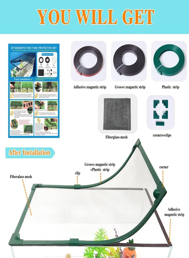 Maguesh Magnetic Fish Tank Lid Green Frame Grey Fiberglass Mesh, DIY Fish Tank Cover Adjustable Size Fit Tank Size Max 35''X19'' for Preventing Fish from Jumping Out and Reptile Escaping - Image 2