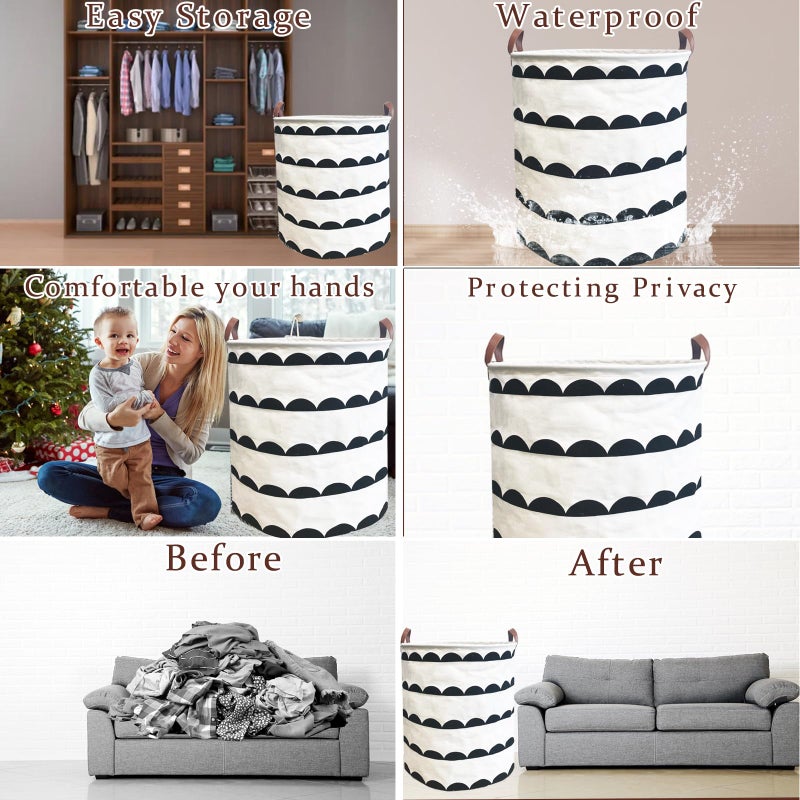 TeLUVHome Waterproof Laundry Hamper Collapsible Laundry Basket Leather Handle Laundry Bag Large Clothes Storage Toy Organization for Bathroom Bedroom Laundryroom College Dorms (Hege-003) - Image 3