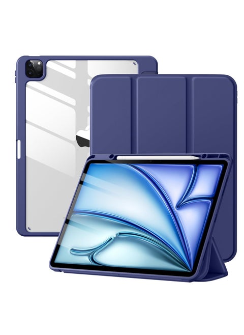 Hybrid Case Compatible with iPad Air 13 inch (2024) M2, [Built-in Pencil Holder] Shockproof Cover with Clear Transparent Back Shell, Auto Wake Sleep-Dark blue