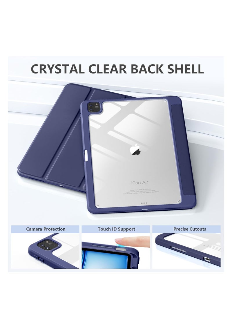 Hybrid Case Compatible with iPad Air 13 inch (2024) M2, [Built-in Pencil Holder] Shockproof Cover with Clear Transparent Back Shell, Auto Wake Sleep-Dark blue