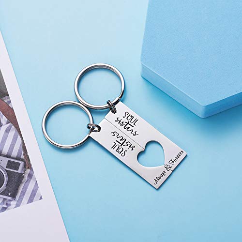 LParkin Soul Sister Keychains for 2 Connecting Heart Keychain Set Always & Forever Sister Keychain Jewelry for Women Sister Gift Best Friends Key Chain Set (Soul Sisters) - Image 3