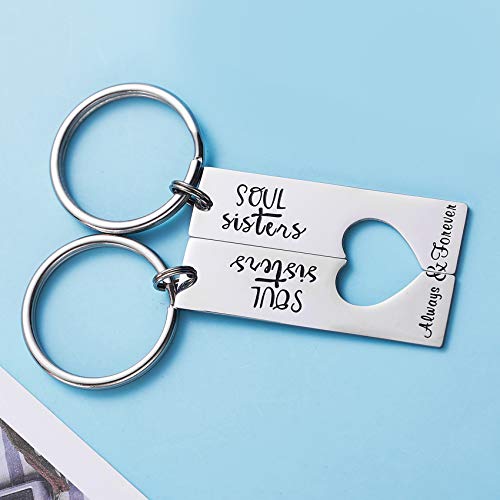 LParkin Soul Sister Keychains for 2 Connecting Heart Keychain Set Always & Forever Sister Keychain Jewelry for Women Sister Gift Best Friends Key Chain Set (Soul Sisters) - Image 4