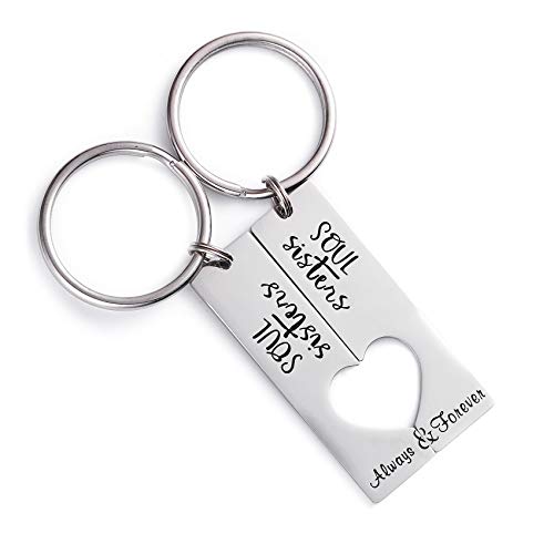 LParkin Soul Sister Keychains for 2 Connecting Heart Keychain Set Always & Forever Sister Keychain Jewelry for Women Sister Gift Best Friends Key Chain Set (Soul Sisters) - Image 1