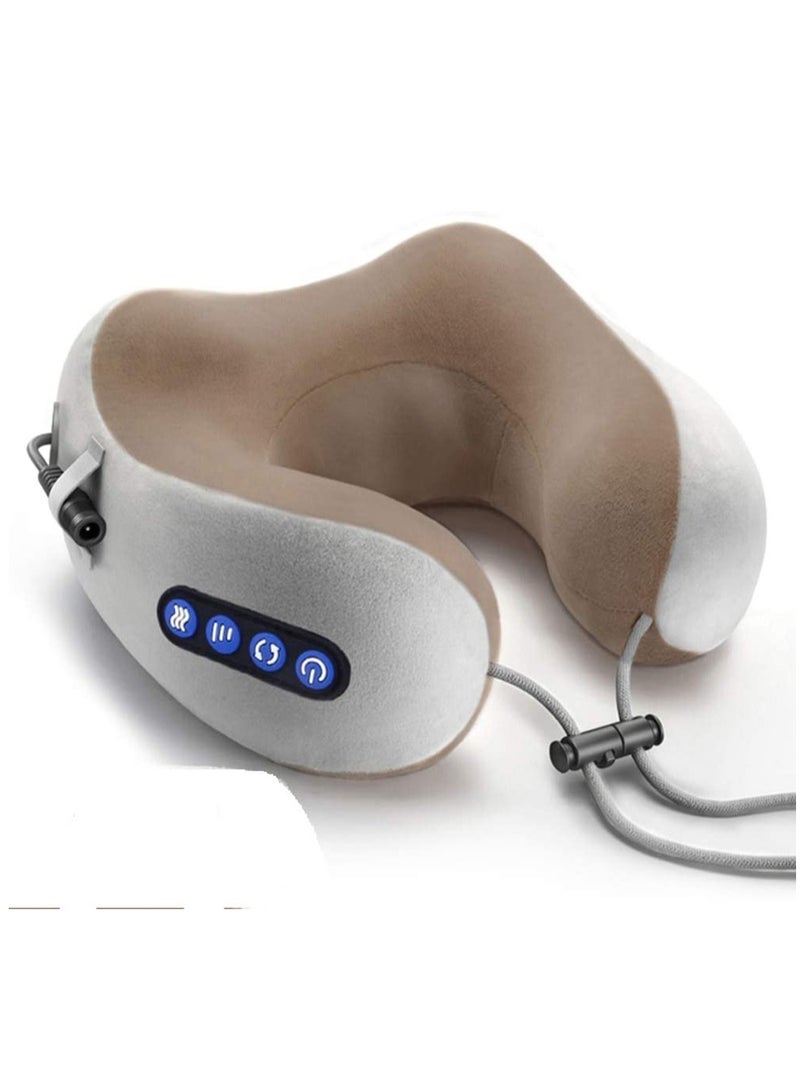 Electric Travel Neck Massage Pillow, U Shaped Memory Foam Kneading Vibration Neck Head Support Pillow, Relief Cervical Pain, For Airplane, Train, Car, Brown - Image 1