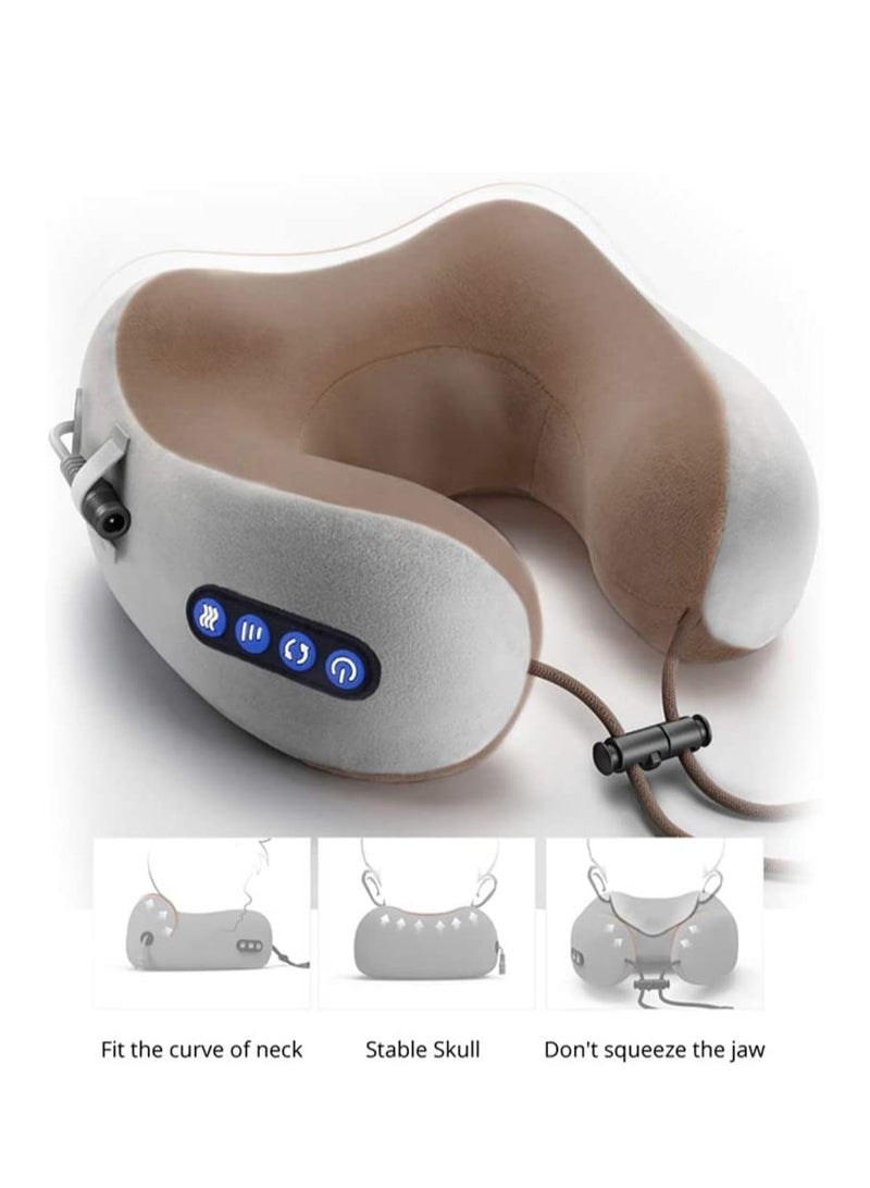 Electric Travel Neck Massage Pillow, U Shaped Memory Foam Kneading Vibration Neck Head Support Pillow, Relief Cervical Pain, For Airplane, Train, Car, Brown - Image 5