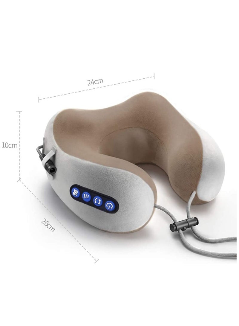 Electric Travel Neck Massage Pillow, U Shaped Memory Foam Kneading Vibration Neck Head Support Pillow, Relief Cervical Pain, For Airplane, Train, Car, Brown - Image 2