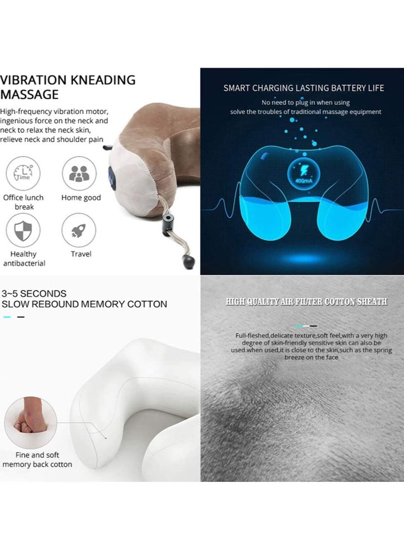 Electric Travel Neck Massage Pillow, U Shaped Memory Foam Kneading Vibration Neck Head Support Pillow, Relief Cervical Pain, For Airplane, Train, Car, Brown - Image 4