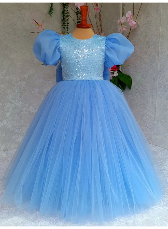 Children's Dress  New Style Puffy Mesh Skirt Birthday Piano Catwalk Performance Dress Puff Sleeve Princess Dress