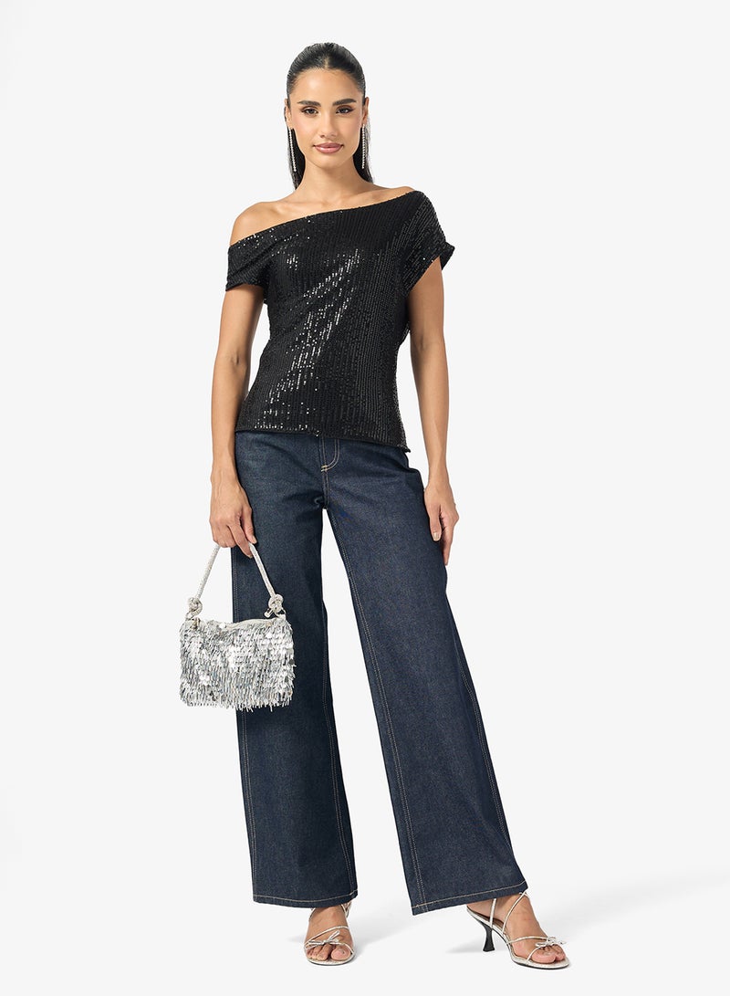 جينجر بلوزة بكتف ساقط مزينة بالترتر - Image 4