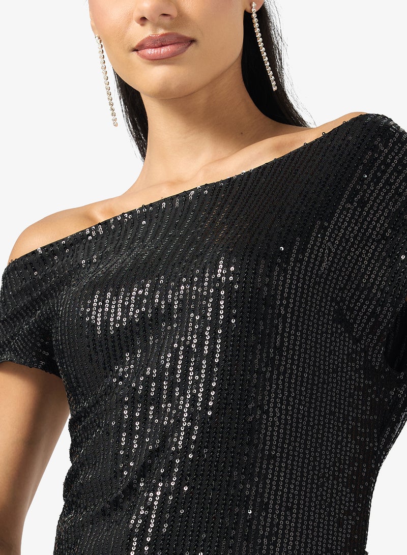 جينجر بلوزة بكتف ساقط مزينة بالترتر - Image 3