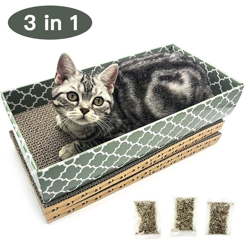 MECOOL Cat Scratcher Cardboard Scratching Pads Scratch Lounge Bed with Catnip 3PCS Reversible Corrugated Cardboard with Scratch Box - Image 5