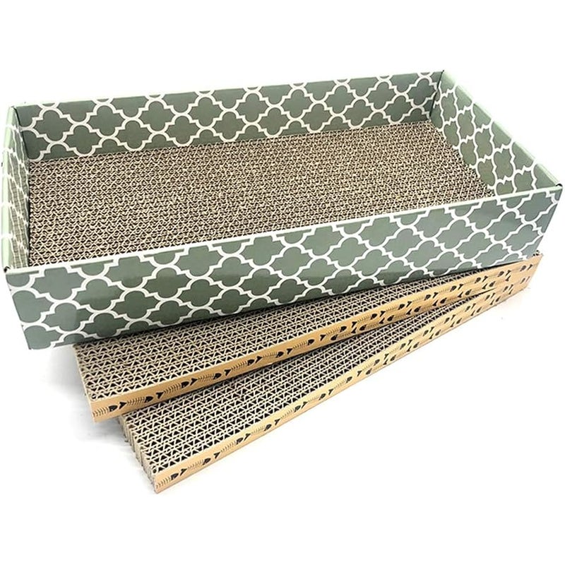 MECOOL Cat Scratcher Cardboard Scratching Pads Scratch Lounge Bed with Catnip 3PCS Reversible Corrugated Cardboard with Scratch Box - Image 1