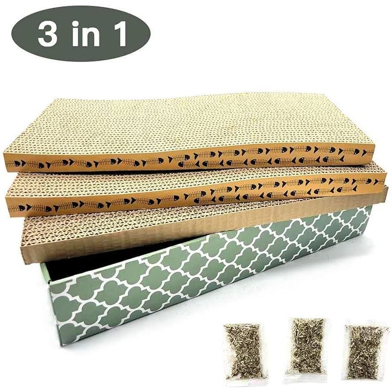 MECOOL Cat Scratcher Cardboard Scratching Pads Scratch Lounge Bed with Catnip 3PCS Reversible Corrugated Cardboard with Scratch Box - Image 4