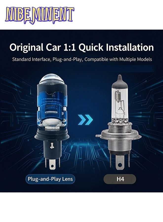 NIBEMINENT 2Pcs H4 LED Headlight Bulbs with Projector Lens, 50W Hi/Lo Beam Fish Eye LED Headlight Conversion Kit, 6000K White Super Bright Plug & Play Headlamp, 12V-36V Universal for Motorcycle Car Truck ATV - Image 3
