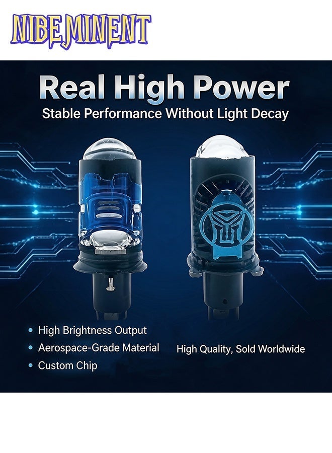 NIBEMINENT 2Pcs H4 LED Headlight Bulbs with Projector Lens, 50W Hi/Lo Beam Fish Eye LED Headlight Conversion Kit, 6000K White Super Bright Plug & Play Headlamp, 12V-36V Universal for Motorcycle Car Truck ATV - Image 5