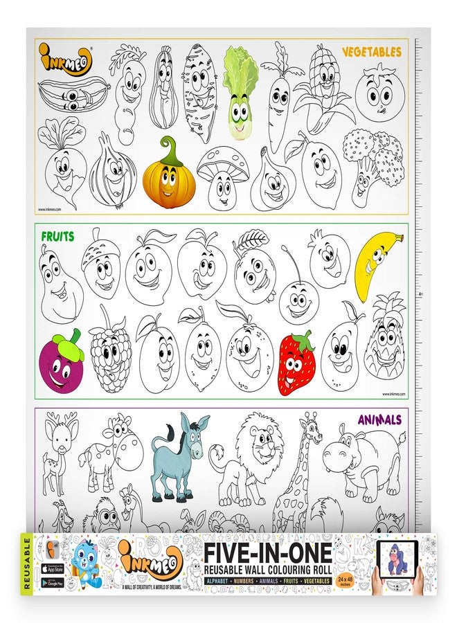 Inkmeo | Five in One Colouring Roll | AR Enabled | Interactive Educational Learning Chart | for Kids | Ages 2+ | Best Gift | Size (24 X 48 Inches) | Memory Retention - Image 1