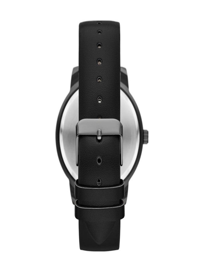 فوليو طقم هدايا ساعة فوليو الرجالية بثلاث عقارب مصنوعة من البولي يوريثان الأسود، أسود - Image 3