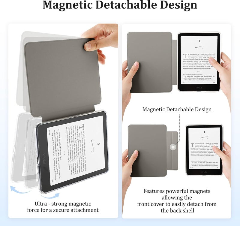 SESENSE Detachable Magnetic Case for 7'' Kindle Paperwhite 12th Gen 2024 and Kindle Colorsoft Signature Edition, Slim PU Shell Cover Case with Auto Wake/Sleep, White with Blue Polka Dots - Image 3