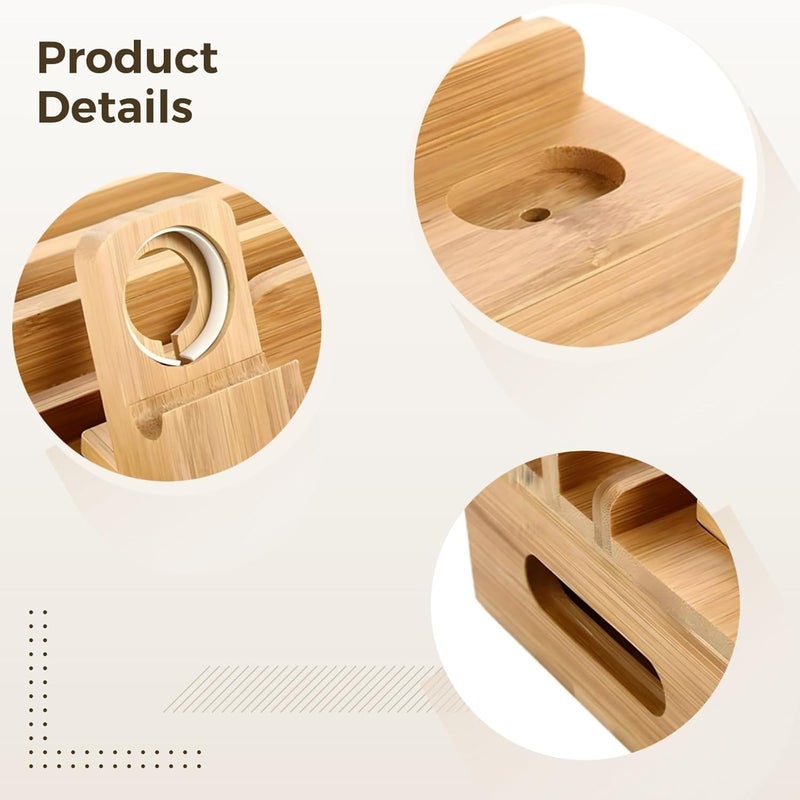 Multi-Device Bamboo Charging Station with Cable Box, 8 Slots and Detachable Watch Stand - Image 5