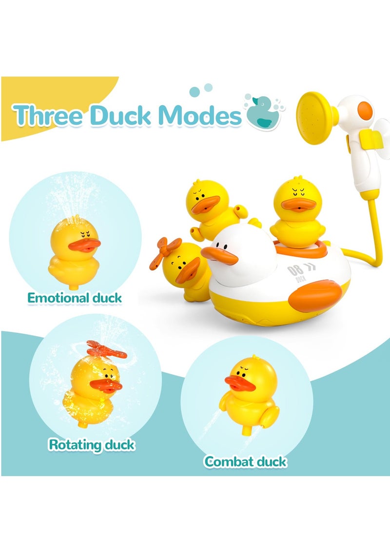 KASTWAVE - Bathtub Toys for Kids, Multifunctional Toddlers Shower Sprayer, Yellow Duck Bath Toys with 3 Bath Ducks & 4 Toddlers Shower Sprayer, Water Toys Shower Head - Image 1