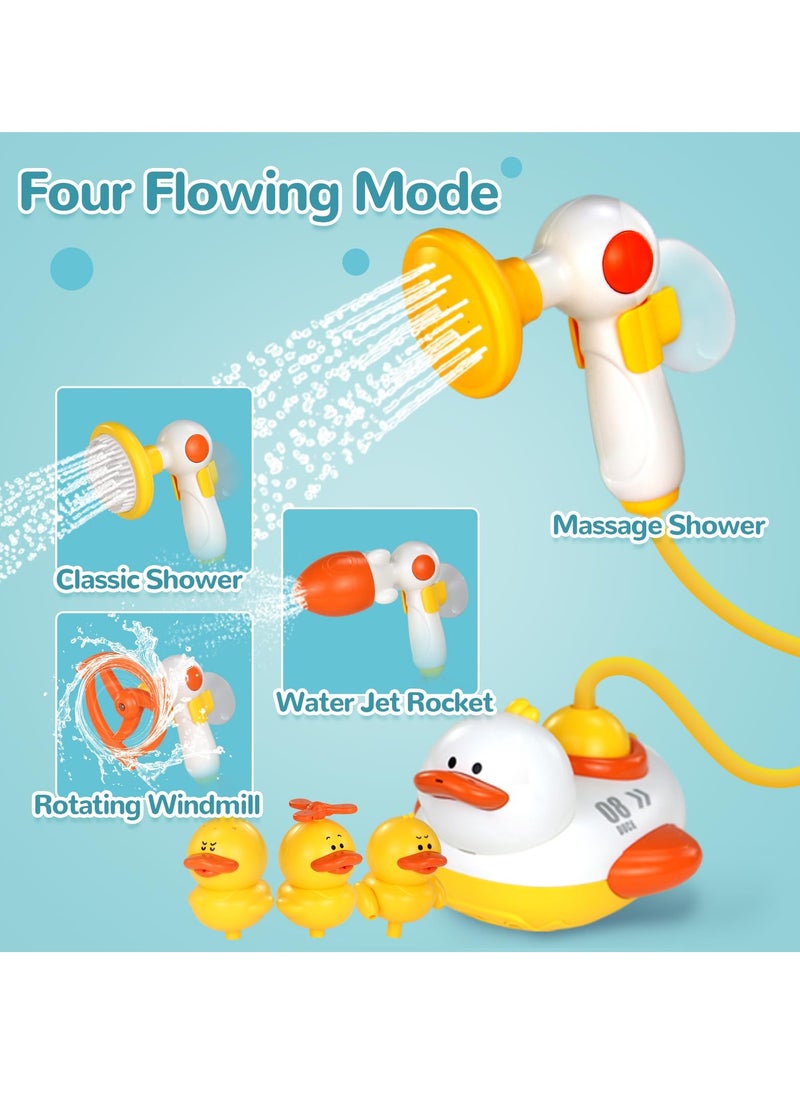 KASTWAVE - Bathtub Toys for Kids, Multifunctional Toddlers Shower Sprayer, Yellow Duck Bath Toys with 3 Bath Ducks & 4 Toddlers Shower Sprayer, Water Toys Shower Head - Image 1