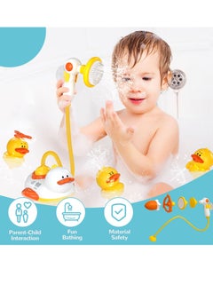 KASTWAVE Bathtub Toys for Kids, Multifunctional Toddlers Shower Sprayer, Yellow Duck Bath Toys with 3 Bath Ducks & 4 Toddlers Shower Sprayer, Water Toys Shower Head  - Image 5