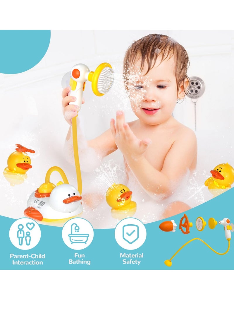 KASTWAVE - Bathtub Toys for Kids, Multifunctional Toddlers Shower Sprayer, Yellow Duck Bath Toys with 3 Bath Ducks & 4 Toddlers Shower Sprayer, Water Toys Shower Head - Image 1