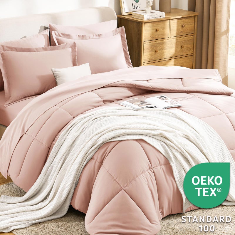 CozyLux Full Size Comforter Sets Blush Pink - 7 Pieces Bed in a Bag Full, Oeko-Tex Certified Bed Set, All Season Soft Bedding Set with Down Alternative Comforter, Sheets, Pillowcases & Pillow Shams - Image 3