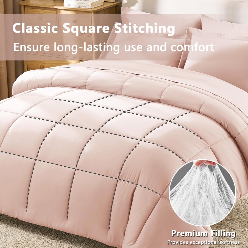 CozyLux Full Size Comforter Sets Blush Pink - 7 Pieces Bed in a Bag Full, Oeko-Tex Certified Bed Set, All Season Soft Bedding Set with Down Alternative Comforter, Sheets, Pillowcases & Pillow Shams - Image 4