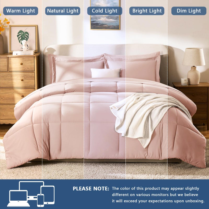 CozyLux Full Size Comforter Sets Blush Pink - 7 Pieces Bed in a Bag Full, Oeko-Tex Certified Bed Set, All Season Soft Bedding Set with Down Alternative Comforter, Sheets, Pillowcases & Pillow Shams - Image 5