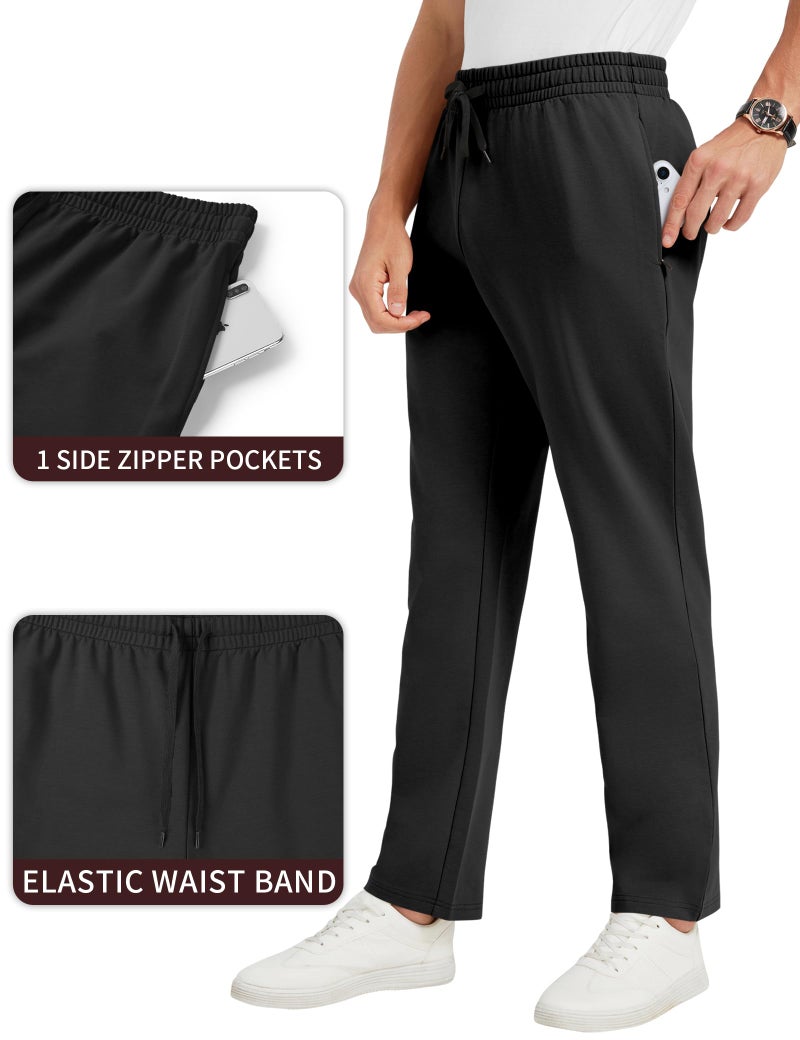Idtswch 34 Inseam Mens Tall Sweatpants Open Bottom Joggers Casual Loose Fit Athletic Yoga Pants with Pockets Black - Image 3