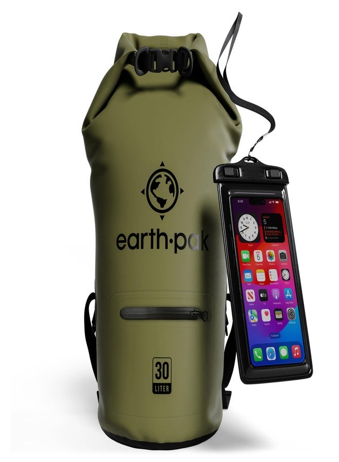 Earth Pak Torrent Series Dry Bag, Waterproof Bag with Adjustable Shoulder Strap and Waterproof Mobile Phone Case, Ideal for Kayaking, Fishing, Rafting, Green, 30 L - Image 1