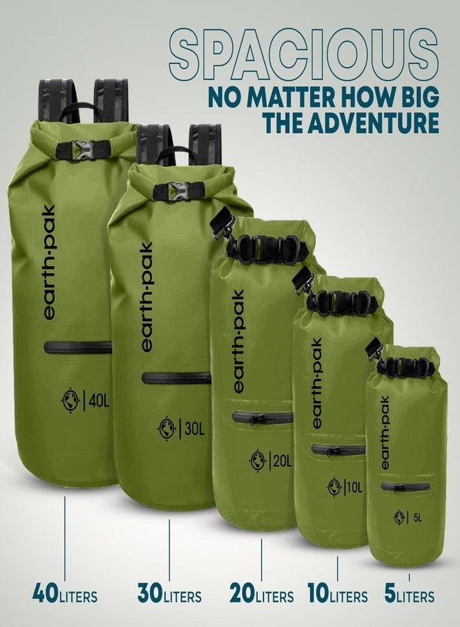 Earth Pak Torrent Series Dry Bag, Waterproof Bag with Adjustable Shoulder Strap and Waterproof Mobile Phone Case, Ideal for Kayaking, Fishing, Rafting, Green, 30 L - Image 2