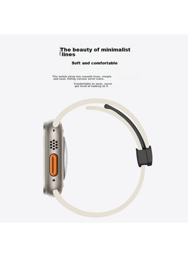 Mssm Compatible Apple Watch Band, Silicone Magnetic Folding Clasp Strap For Iwatch S10/9/8/se/ultra, Starlight Color, 44/45/46/49mm - Image 2