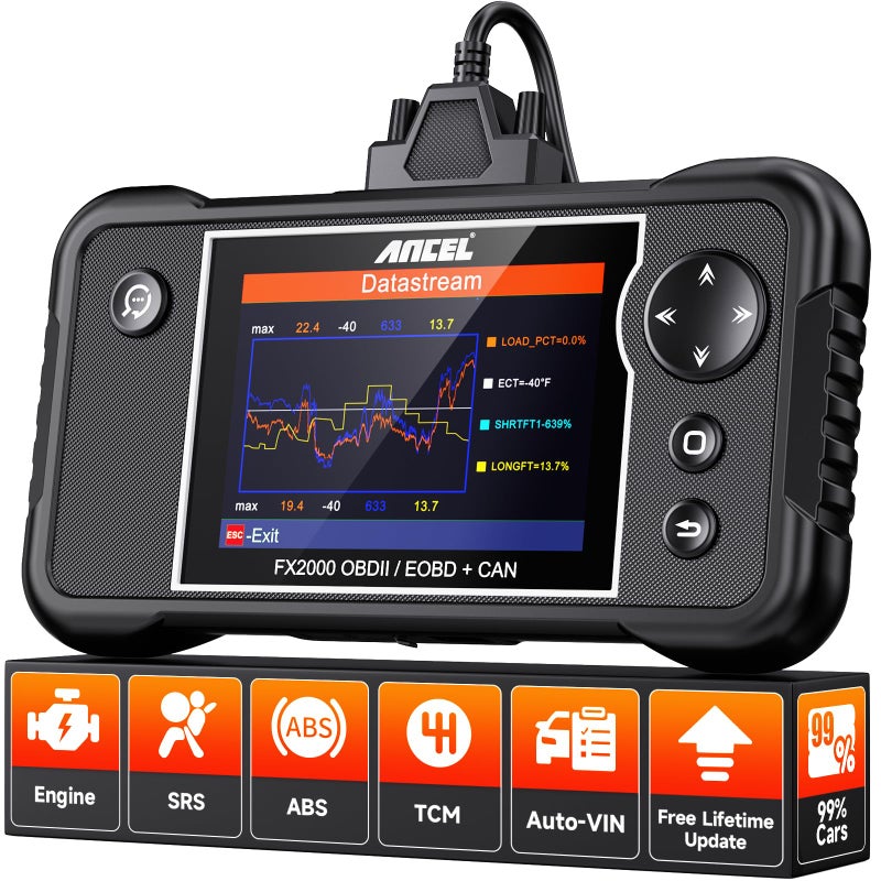 Ancel ANCEL FX2000US OBD2 Scanner Diagnostic Tool ABS SRS Transmission Airbag Car Scanner Check Engine Car Code Reader Automotive Diagnostic Tool Lifetime Free Upgrade