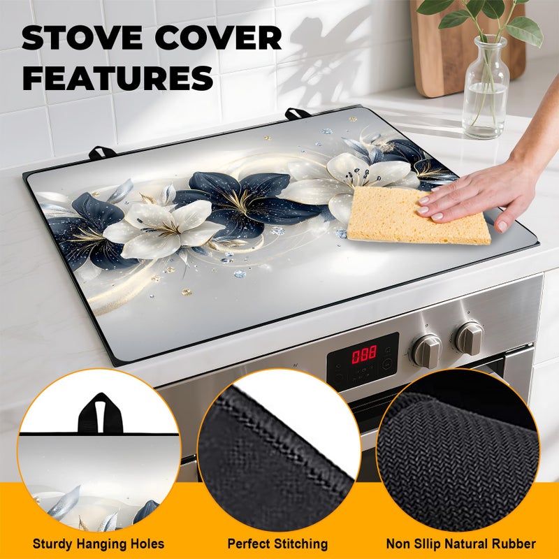 BVBOX Stove Top Cover Retro Flower Gas Stove Top Cover for Home Decoration Kitchen Pad Non-Stick Washable Cooktop Covers Countertop Protector Keep Stove Clean 28"x20" (Flower) - Image 2