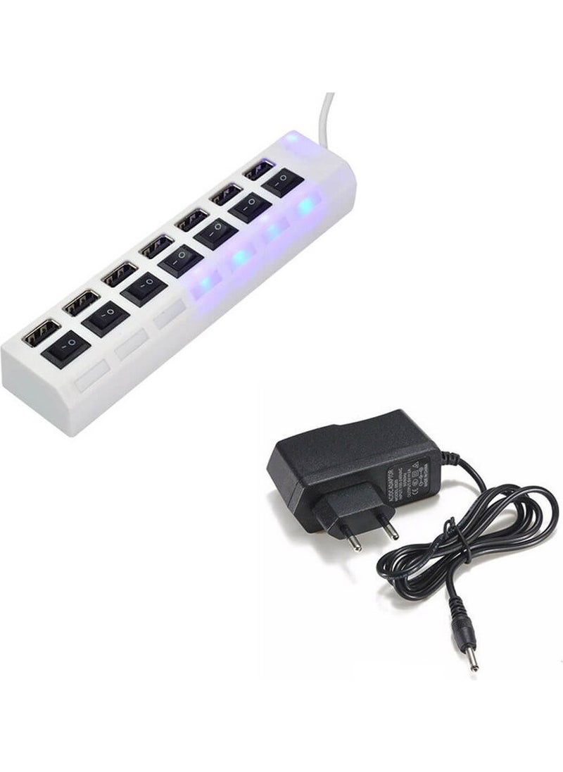 Afzelia - 7 Port USB Hub Multiplexer with Onoff Button and Illuminated Adapter - Image 1