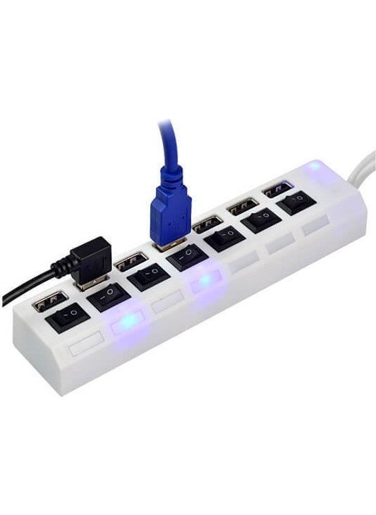 Afzelia - 7 Port USB Hub Multiplexer with Onoff Button and Illuminated Adapter - Image 1