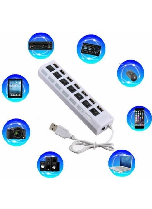 Afzelia - 7 Port USB Hub Multiplexer with Onoff Button and Illuminated Adapter - Image 1