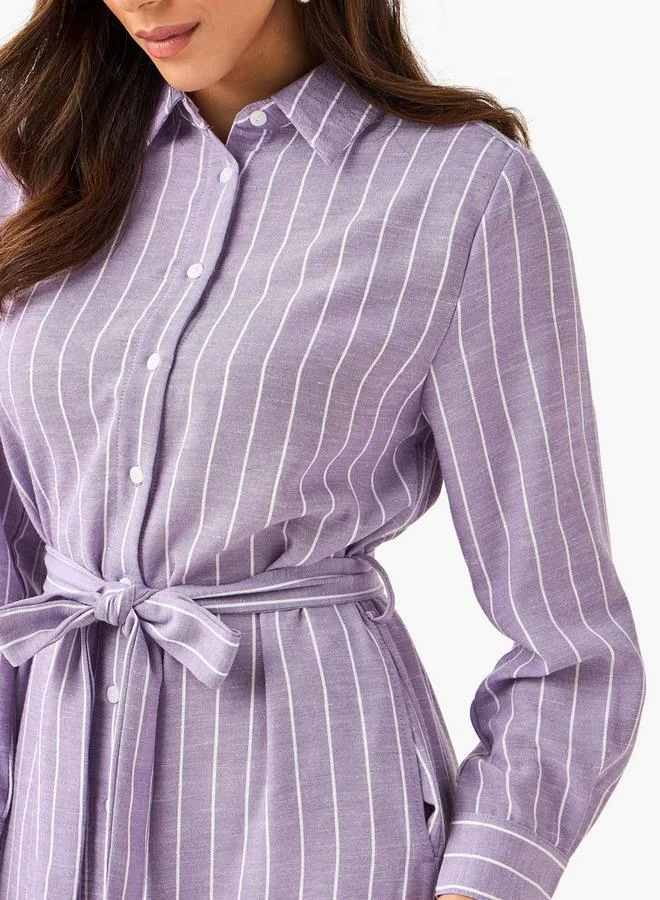 سبلاش فيڤ Striped Women Shirt Dress with Tie Up Belt