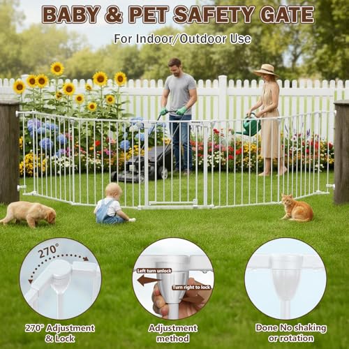 Mumeasy 126" Extra Wide Baby Gate for Doorways, Stairs & Fireplace, Auto Close Safety Dog & Pet Gate with Walk Thru Door, Childproof Fence for Hallway Kitchen House Indoor Outdoor,5 Metal Panels,White - Image 5