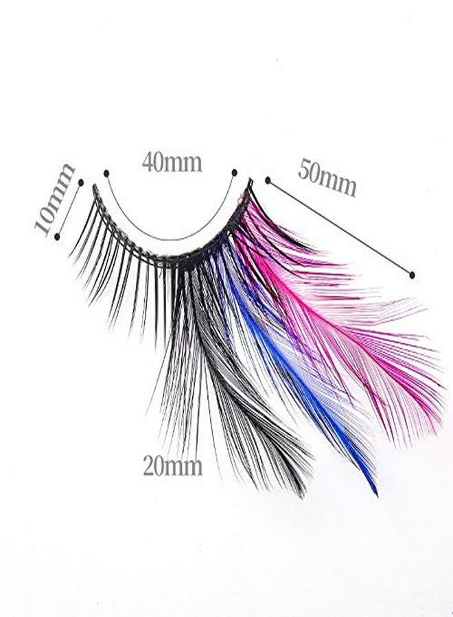 Dorisue Rainbow lashes Black Blue Purple Feather eyelashes Costume halloween eyelashes show False Eyelash Feather lashes Feather extensions for Women Girls at Dramatic events - Image 3