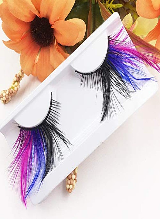 Dorisue Rainbow lashes Black Blue Purple Feather eyelashes Costume halloween eyelashes show False Eyelash Feather lashes Feather extensions for Women Girls at Dramatic events - Image 2