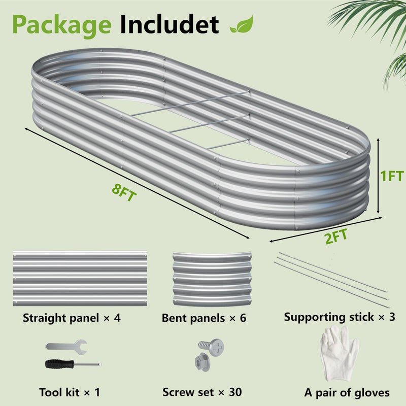 Easllre 2PCS 8x2x1ft Galvanized Metal Raised Garden Bed Kit,Outdoor Planter Box Vegetables,Flowers,Herbs Durable Rust-Resistant Patio Gardening Beds - Image 2
