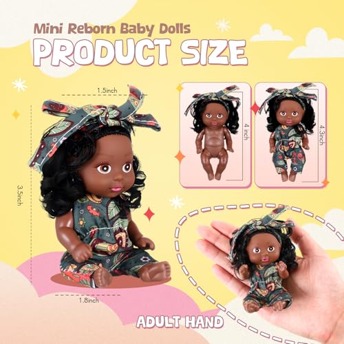 Hanaive 6 Pcs Mini Baby Dolls 4 Inch Easter Basket Dolls Tiny Reborn Lifelike Realistic Holiday Birthday Gifts Set for Girls Toddlers Kids Basket StuffersBlack - Image 5